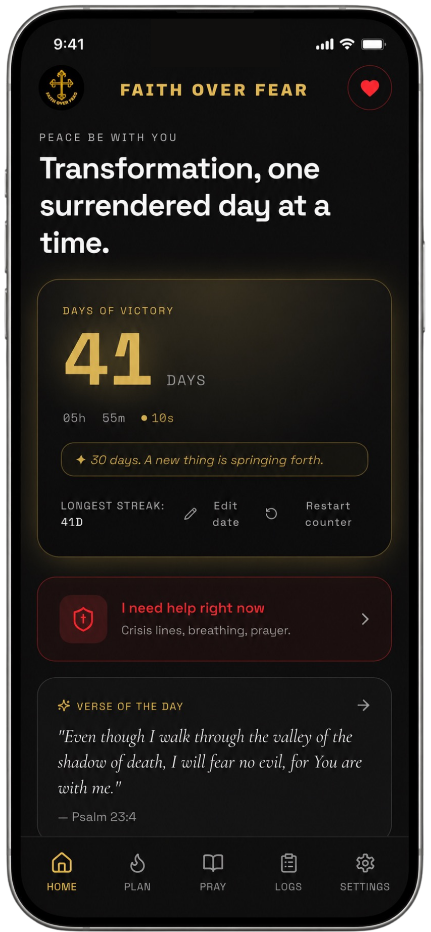 Faith Over Fear app screen 1
