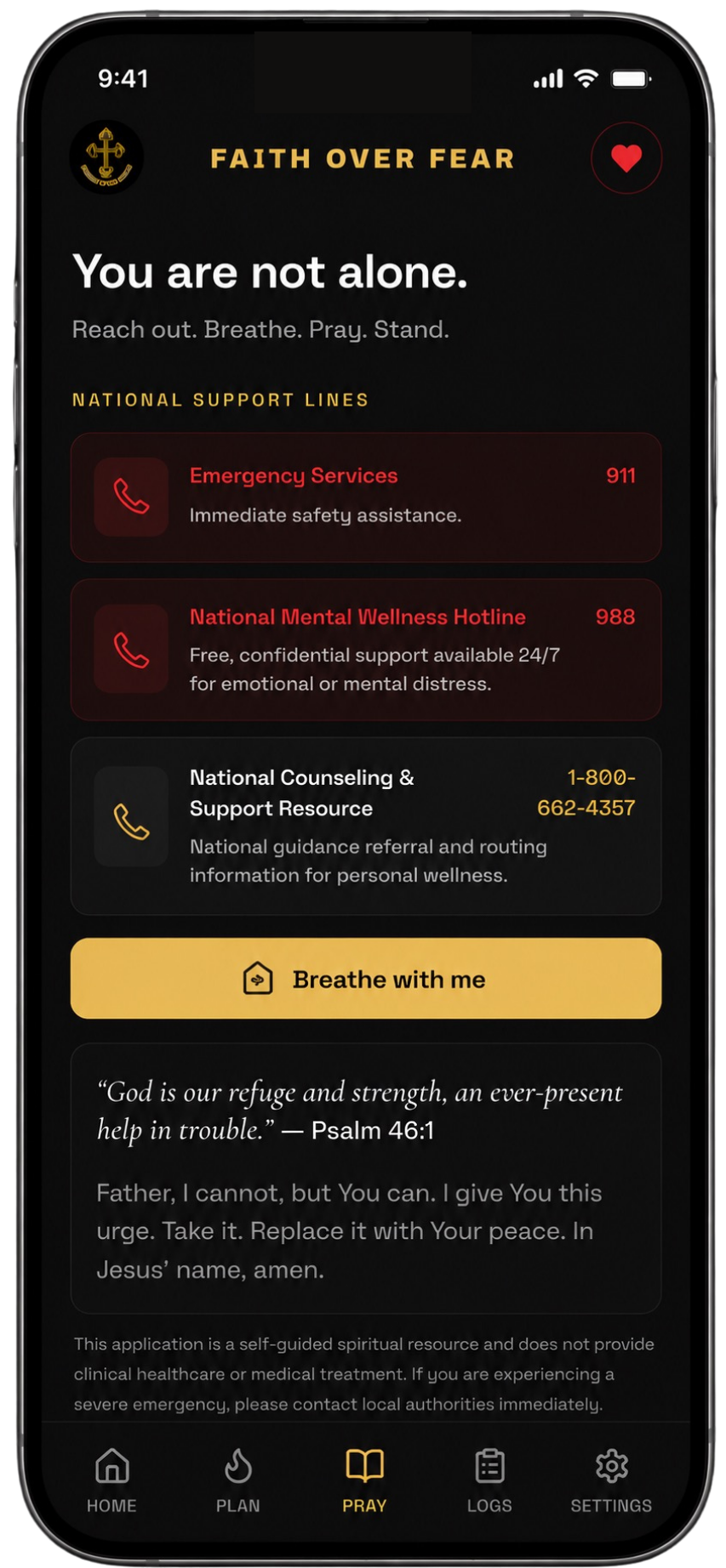 Faith Over Fear app screen 2
